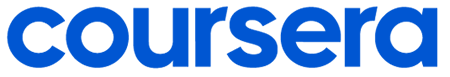 Coursera in blue lettering
