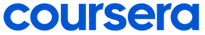 Coursera in blue lettering