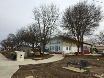 An outside view from the sidewalk of the new Empire Library.