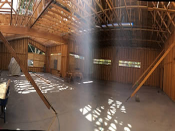 View of the unfinished interior of the children's library area.