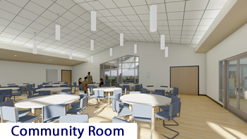 The rendering of the Turlock Library Community Room.