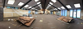 The inside of the Turlock Library after the demolition was completed and debris was being cleared.