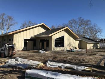 The exterior of the library with the siding.