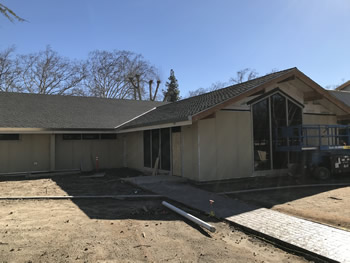 The exterior of the library with the siding.