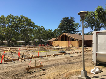 Forms being made to lay the concrete for the construction of the new additon to the library.