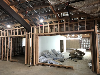 The interior of the library with unfinished walls.