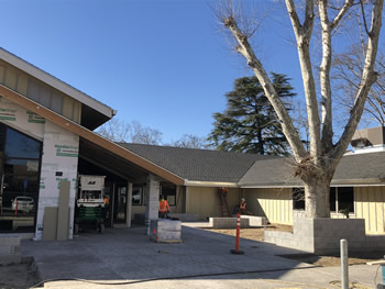 The exterior of the main entrance area of the library.