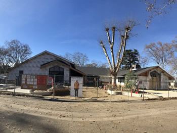 The exterior of the library with the building paper.